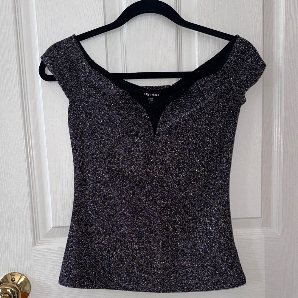 Express Women's Sparkle Blouse - Black and Silver